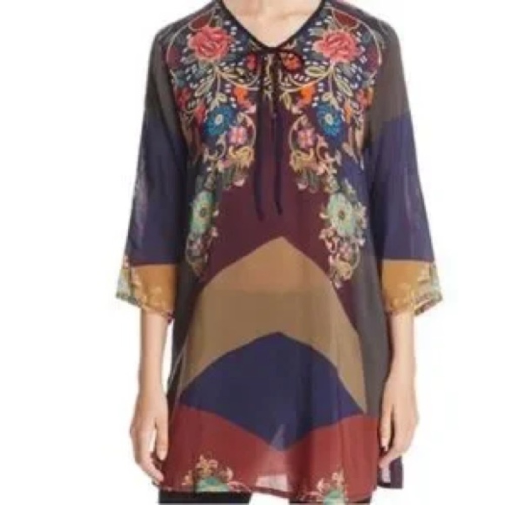 JOHNNY WAS Ludios Tie Front Tunic Top - Picture 2 of 8